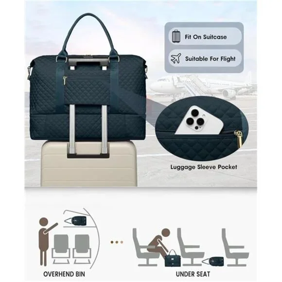 Women's Travel Weekender Bags Carry On Duffel Bags with Shoe Compartment - Picture 3 of 5